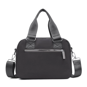 Large capacity black water-resistant nylon crossbody bag with gray shoulder straps