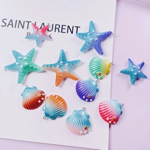 Resin Sea Shell Starfish Charms Gradient Color With Imitation Artificial Pearl DIY Jewelry Making Accessories For Keychain Phone Case