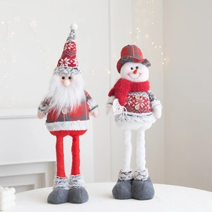Plush Santa and Snowman Christmas dolls with telescopic long legs for home holiday decor