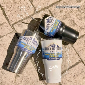 Three 30oz 18/8 stainless steel insulated tumblers in black, silver and white finish