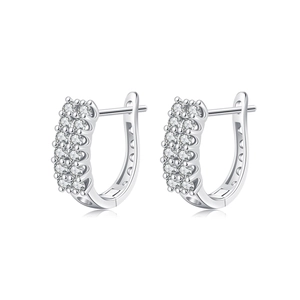 Luxurious S925 silver U-shaped hoop earrings with double-row sparkling pave cubic zirconia