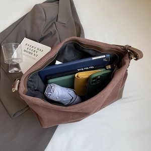 Brown vintage suede tote bag with large capacity for daily commuting and office use
