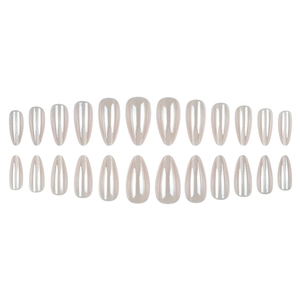 24 unghie finte a mandorla corte beige nude con effetto cat eye e finitura lucida