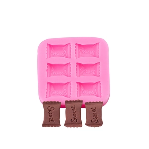 Pink silicone mold for 6 sweet-shaped chocolates and cookies with Sweet text engraving