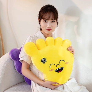 Creative plush big feet pillows in yellow and purple with cartoon face and spider embroidery