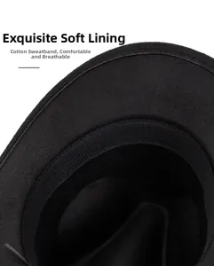 Detail view of the soft cotton sweatband and breathable inner lining of the wool fedora