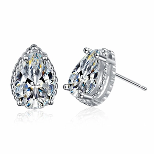 Sparkling silver water drop zircon stud earrings with pear shaped stones for women