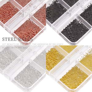 Mixed size metal steel balls for nail art in gold silver rose gold and black cases