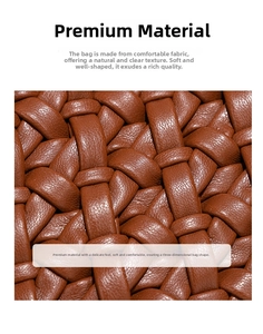 Close-up of the intricate brown leather weave pattern on this elegant tote bag