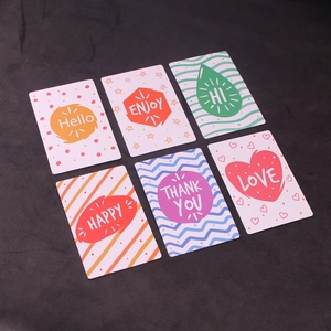Detailed set of 6 mini greeting cards with colorful hand-painted patterns and English text