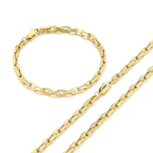 Ensemble collier et bracelet en maille grain de café dorée en acier inoxydable poli