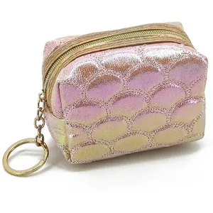 Mini gradient fish scale pattern coin purse with golden zipper and key ring