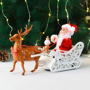 Electric Santa Claus reindeer sleigh toy with music for festive holiday home decoration
