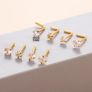 Nose Studs Stainless Steel Cubic Zirconia Heart Star Square Round Shapes L Shaped Straight Bone Body Piercing Jewelry