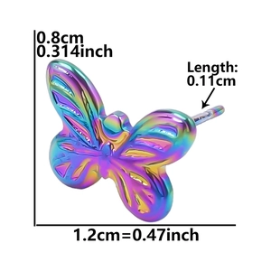 Dimensioni orecchini a farfalla iridescenti con altezza 0,8 cm e larghezza 1,2 cm