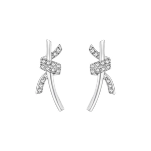 S999 sterling silver knot stud earrings with cubic zirconia in symmetric design