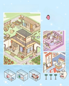 Detailed view of DIY sticker book featuring capybara character and seafood stall themes