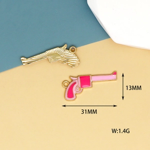 Pink revolver pendant and golden gun charm charms with dimensions for jewelry making