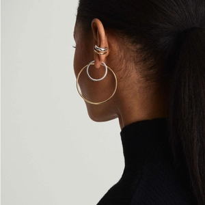 Minimalist 18k gold and silver stainless steel layered hoop earrings and ear cuff set