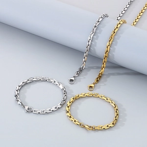 Edelstahl Bambus Gliederkette Quadratische Kette Halskette Und Armband Hip Hop Punk Stil Mode Schmuck Für Herren Damen