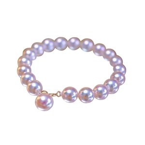 French vintage lavender pearl bracelet with gold clasp and elegant large pearl pendant