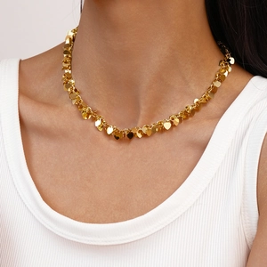 Gold Heart Sequin Fringe Necklace Metal Tassel Minimalist Clavicle Chain For Women Fashion Accessory