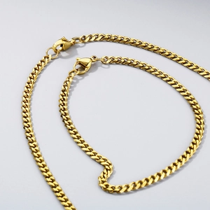 Set collana a maglia cubana in acciaio inossidabile dorato lucido con chiusura a moschettone