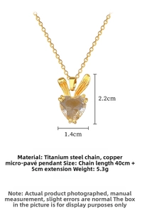 Detail of rabbit ear heart pendant with dimensions 1.4x2.2cm and 40cm titanium steel chain