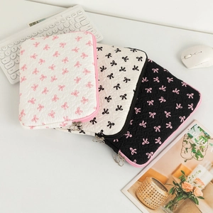 Laptop Sleeve Case Quilted Polyester Shockproof Bowknot Print Zipper Tablet Inner Bag Sweet Cute Style For Women