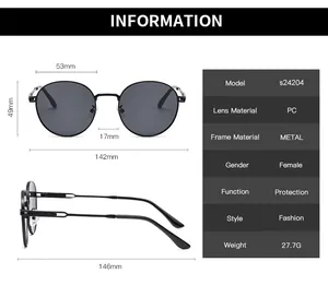 Detailed dimension guide for vintage round metal sunglasses with lens width of 53mm