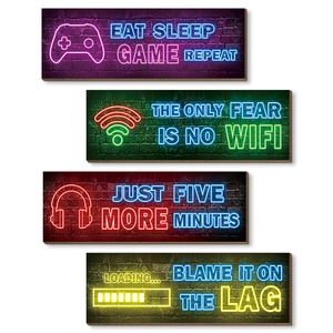 Wooden Gaming Wall Signs Neon Effect Gamer Room Decor Controller Loading Bar Posters For Man Cave Bedroom