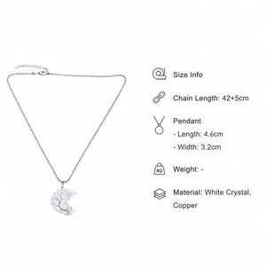 Detailed size specifications for crescent moon white crystal tree of life necklace
