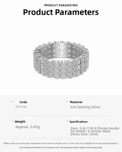 Detail view of 925 sterling silver eternity ring with triple-row 5A cubic zirconia stones