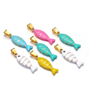 Gold-plated fish enamel charms in various colors for DIY necklace and bracelet jewelry