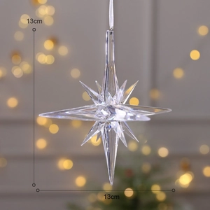 Detail view of 13cm clear acrylic crystal star ornament with size measurements