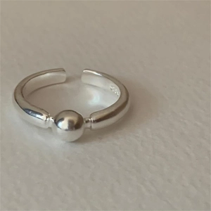 Minimalist 925 sterling silver beaded open ring with adjustable band for women