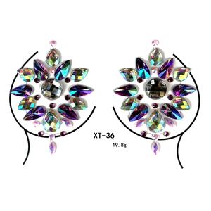 Rainbow crystal chest sticker XT-36 for festivals with iridescent rhinestone detailing