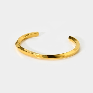 Minimalist 18K gold plated stainless steel twisted open bangle bracelet for women