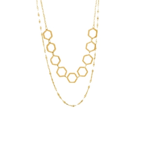 French vintage double layer hexagonal chain necklace in gold plated stainless steel