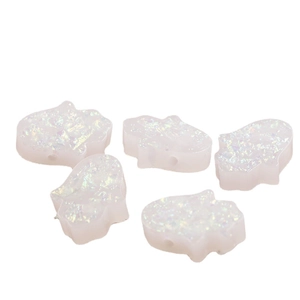 White synthetic opal Hamsa hand beads with iridescent shimmer and 1.5mm holes for DIY jewelry