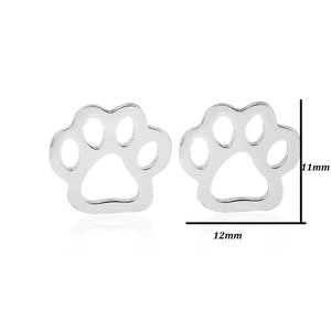 Silver hollow cat paw stud earrings for women with 11mm by 12mm size dimensions