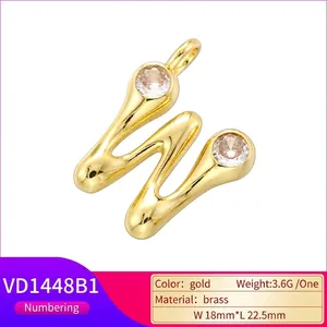 18K gold-plated brass letter W pendant with sparkling cubic zirconia stones