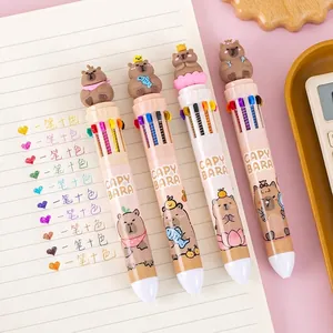 Cute capybara multi-color retractable ballpoint pen with 3D animal toppers for students