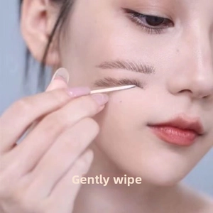 Close-up of brown eyebrow tattoo sticker showing natural hair strokes and easy removal