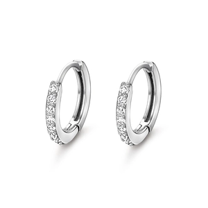 Geometric Huggie Hoop Earrings Fine Silver Micro Pave White Cubic Zirconia Hypoallergenic Minimalist For Women