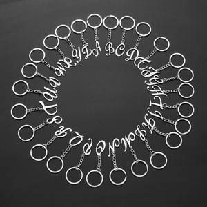 Polished silver stainless steel A-Z 26 English letters alphabet keychain pendant set