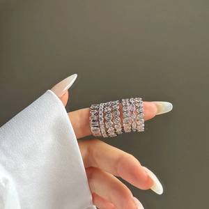 S925 Sterling Silver Ring Set for Women with Heart and Geometric Gemstone Shapes