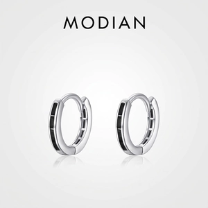 925 Sterling Silver Huggie Hoop Earrings Black Zircon Inlaid Geometric Minimalist Elegant Jewelry For Women