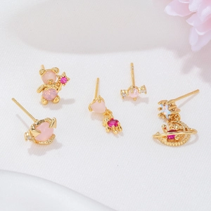 Pink bear earrings set with 18k gold plating and micro-set cubic zirconia accents