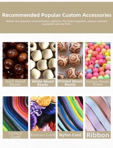 Detail view of colorful wooden beads, woven cotton ropes and satin ribbons for jewelry